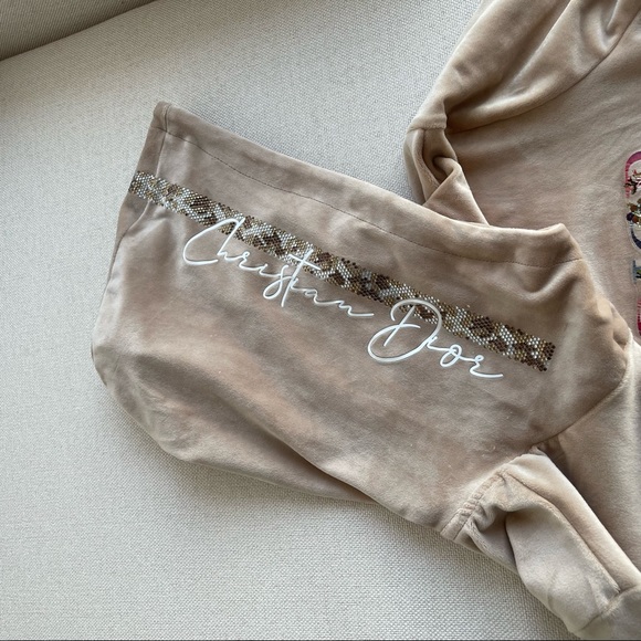 Authentic Christian Dior Velvet Vintage Sweatshirt Hoodie with Crystals - Picture 5 of 13